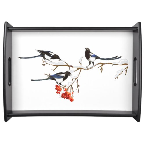 Watercolor Magpie Birds Nature Art  Serving Tray