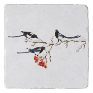Watercolor Magpie Birds Nature Art Trivet