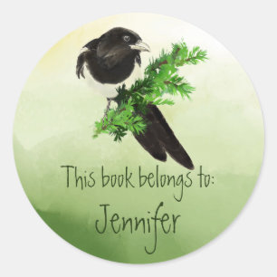 Watercolor Magpie Birds Nature Library Book Plate