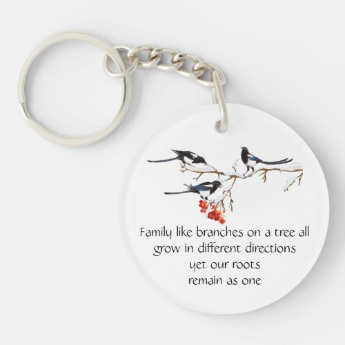 Watercolor Magpie Family Quote Animal Nature   Key Keychain