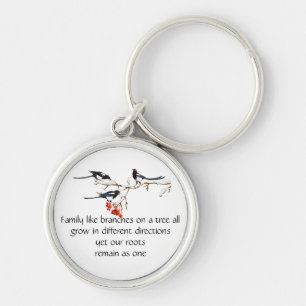 Watercolor Magpie Family Quote Animal Nature Key Keychain