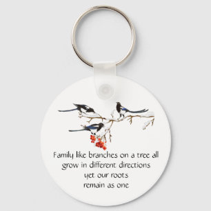 Watercolor Magpie Family Quote Animal Nature Keychain