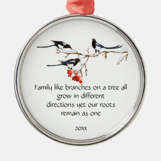 Watercolor Magpie Family Quote Animal Nature Metal Ornament