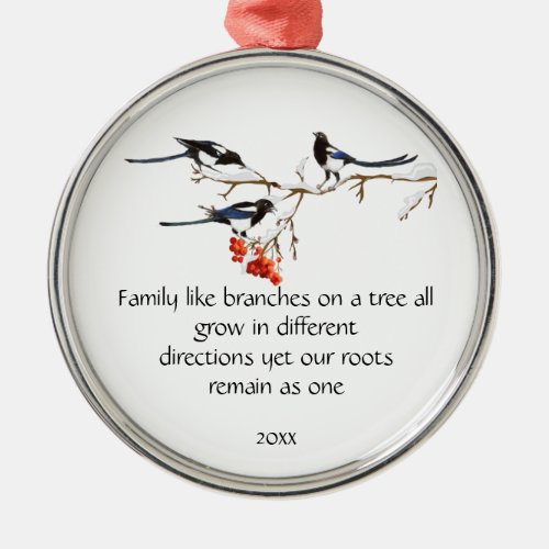 Watercolor Magpie Family Quote Animal Nature  Metal Ornament