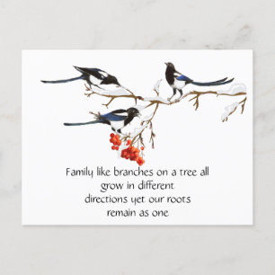 Watercolor Magpie Family Quote Animal Nature Postcard