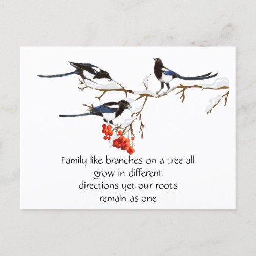Watercolor Magpie Family Quote Animal Nature  Postcard