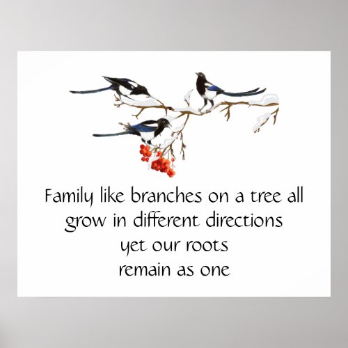 Watercolor Magpie Family Quote Animal Nature  Poster