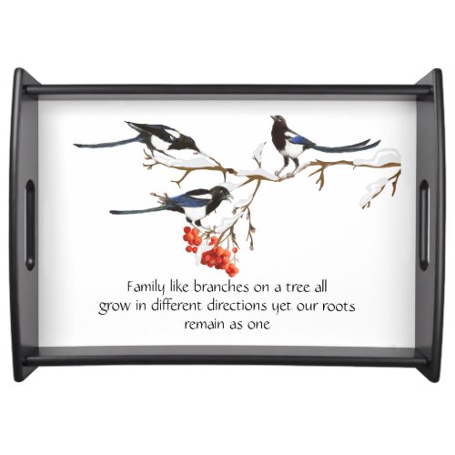Watercolor Magpie Family Quote Animal Nature    Serving Tray