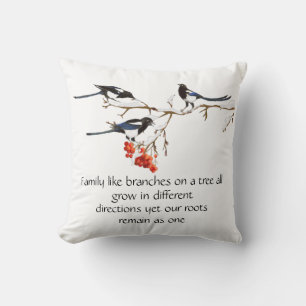 Watercolor Magpie Family Quote Animal Nature Throw Throw Pillow