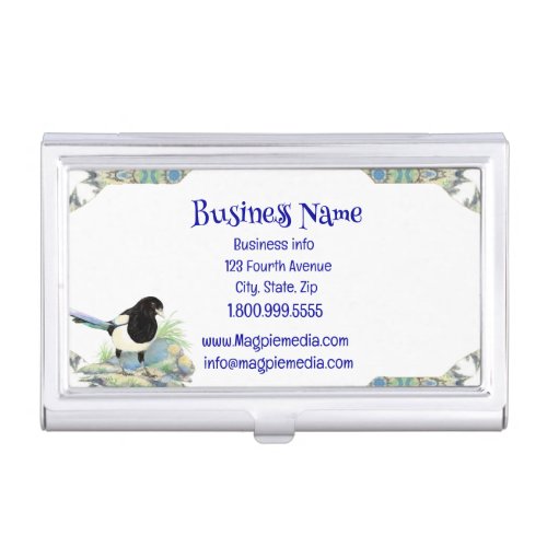 Watercolor Magpie Garden Bird Wildlife Nature Art  Business Card Case