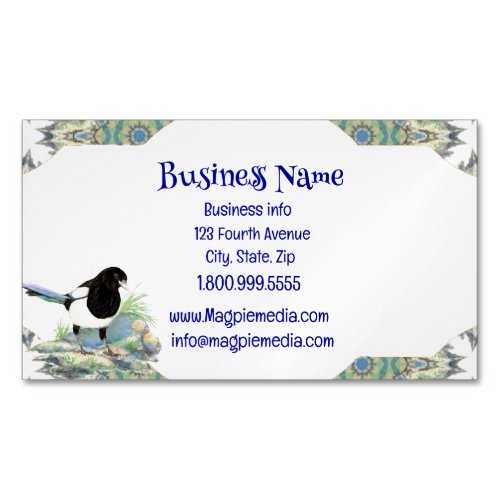 Watercolor Magpie Garden Bird Wildlife Nature Art  Business Card Magnet