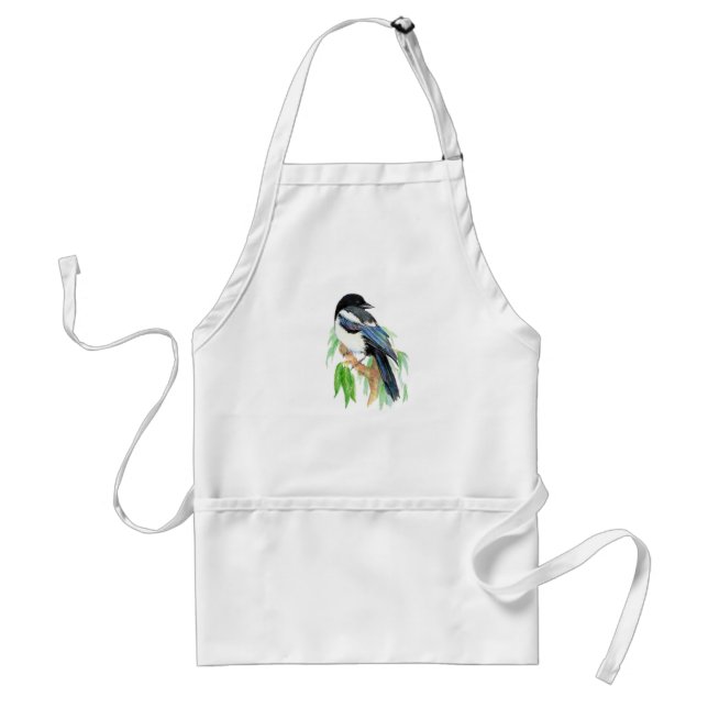 Watercolor Magpie Garden Birds Birding Fans Adult Apron (Front)