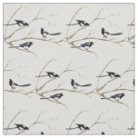 Watercolor Magpie Garden Birds in a tree Fabric