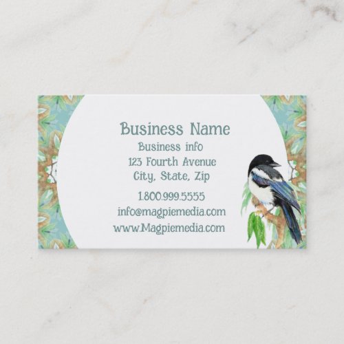 Watercolor Magpie Tribal Boho Art Wildlife Nature Business Card