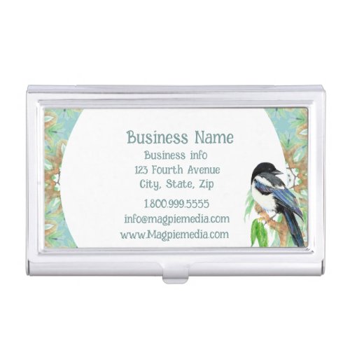 Watercolor Magpie Tribal Boho Art Wildlife Nature  Business Card Case