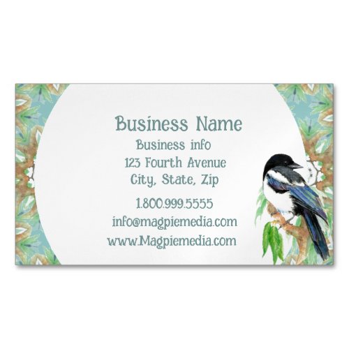 Watercolor Magpie Tribal Boho Art Wildlife Nature  Business Card Magnet