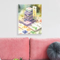Watercolor Mahjong Art Canvas Print | Zazzle