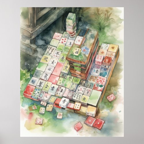 Watercolor Mahjong Art Poster