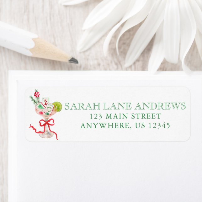 Watercolor Mahjong Christmas Cocktail Address Label (Insitu)