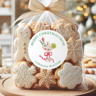 Watercolor Mahjong Christmas Cocktail Classic Round Sticker