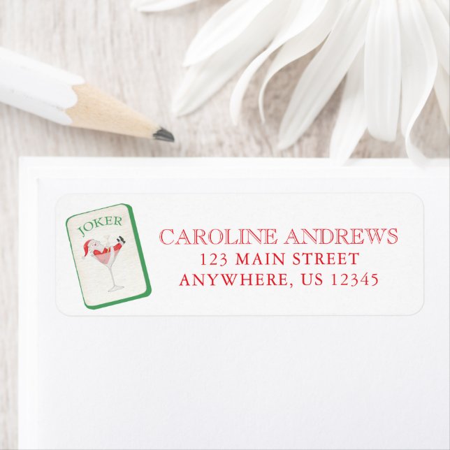 Watercolor Mahjong Christmas Tile  Address Label (Insitu)