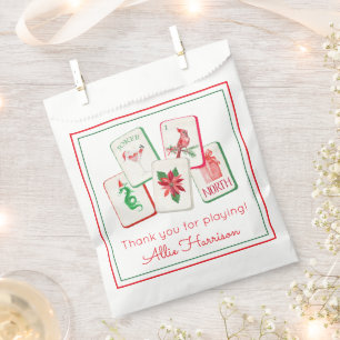 Watercolor Mahjong Christmas Tiles Enclosure Favor Bag