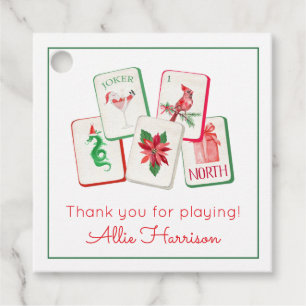 Watercolor Mahjong Christmas Tiles Enclosure Favor Tags
