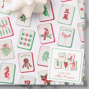 Watercolor Mahjong Christmas Tiles Enclosure Note Card