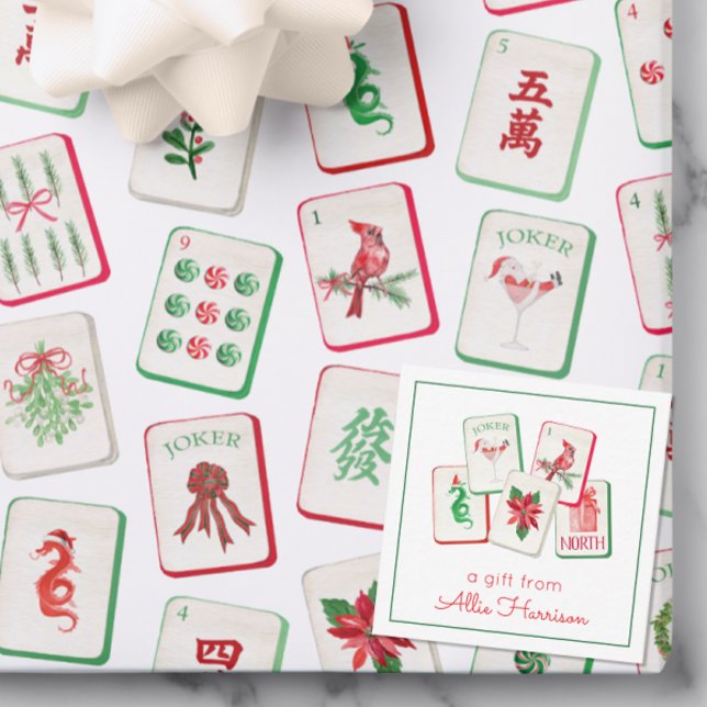 Watercolor Mahjong Christmas Tiles Enclosure Note Card (Creator Uploaded)