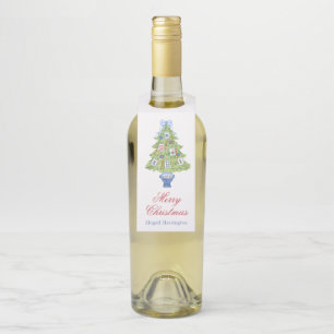 Watercolor Mahjong Christmas Tree Bottle Hanger Tag