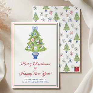 Watercolor Mahjong Christmas Tree Holiday Card