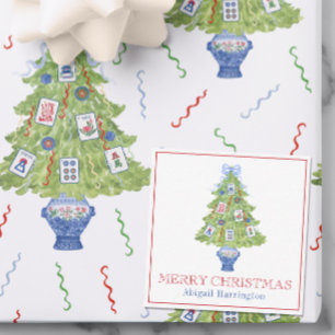Watercolor Mahjong Christmas Tree Note Card