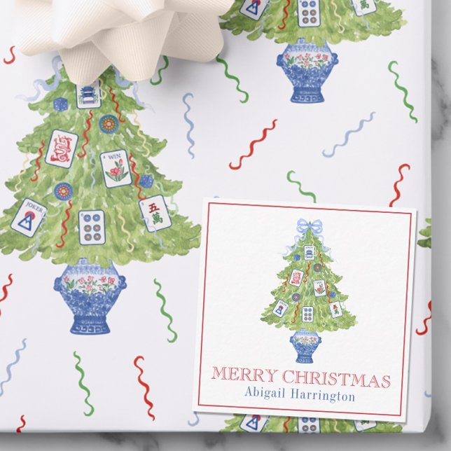Watercolor Mahjong Christmas Tree Note Card (Creator Uploaded)