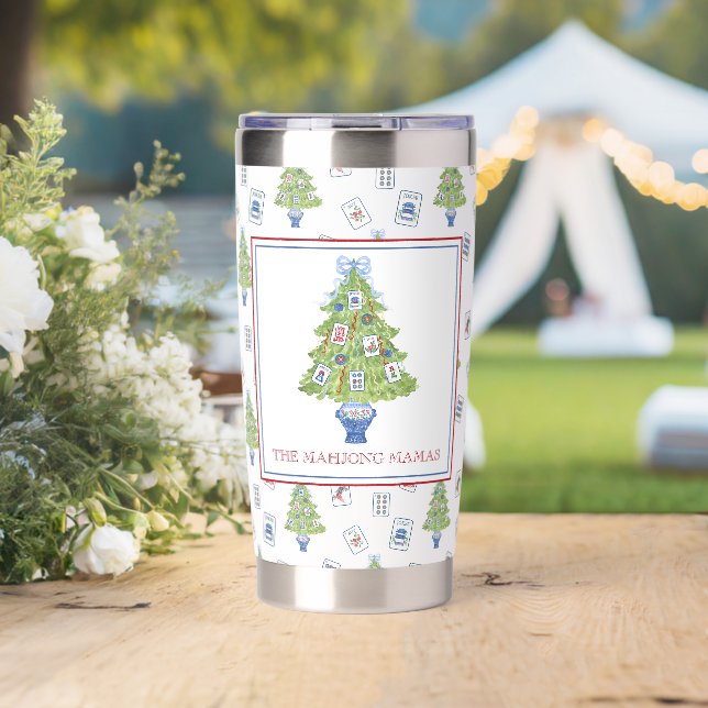 Watercolor Mahjong Christmas Tree Party Insulated Tumbler (Wedding (Rotated))