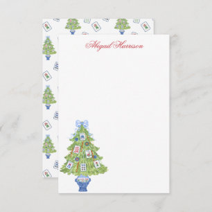 Watercolor Mahjong Christmas Tree Personalized Note Card