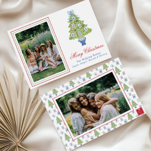 Watercolor Mahjong Christmas Tree Photo Holiday Card