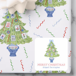 Watercolor Mahjong Christmas Tree Square Sticker