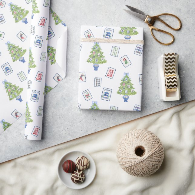 Watercolor Mahjong Christmas Tree Wrapping Paper (Crafts)