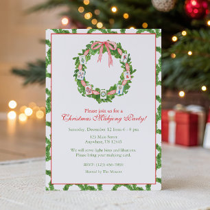 Watercolor Mahjong Christmas Wreath Party Invitation