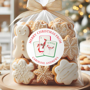 Watercolor Mahjong Red & Green Christmas Tiles Classic Round Sticker