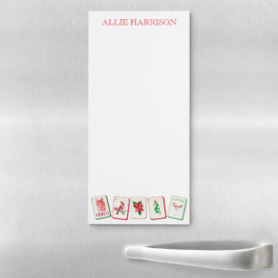 Watercolor Mahjong Red & Green Christmas Tiles Magnetic Notepad