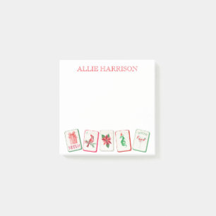 Watercolor Mahjong Red & Green Christmas Tiles Post-it Notes