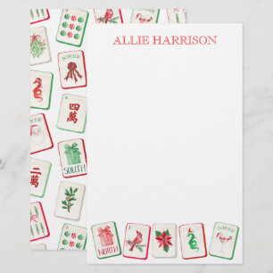 Watercolor Mahjong Red & Green Christmas Tiles Stationery