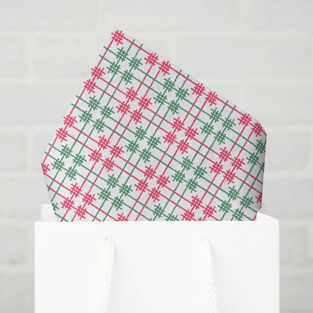 Watercolor Mahjong Red & Green Christmas Tiles Tissue Paper (Gift Bag)
