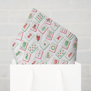 Watercolor Mahjong Red & Green Christmas Tiles Tissue Paper