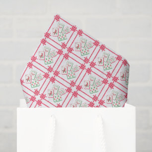 Watercolor Mahjong Red & Green Christmas Tiles Tissue Paper