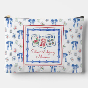 Watercolor Mahjong Tiles & Bows Personalized Accessory Pouch