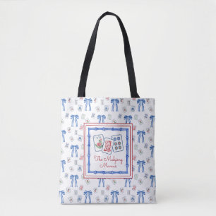 Watercolor Mahjong Tiles & Bows Personalized Tote Bag
