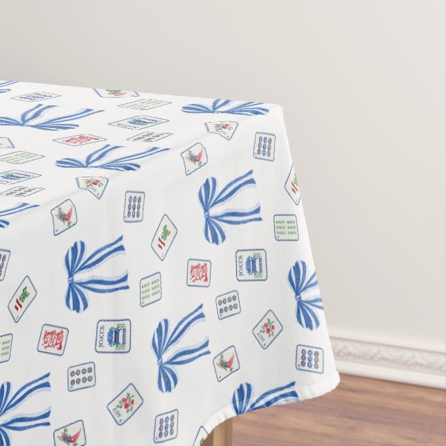 Watercolor Mahjong Tiles & Bows Tablecloth (In Situ)