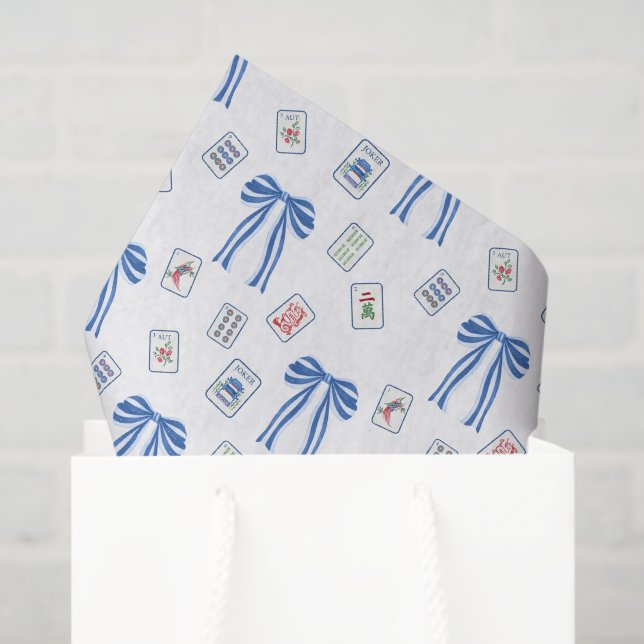 Watercolor Mahjong Tiles & Bows Tissue Paper (Gift Bag)